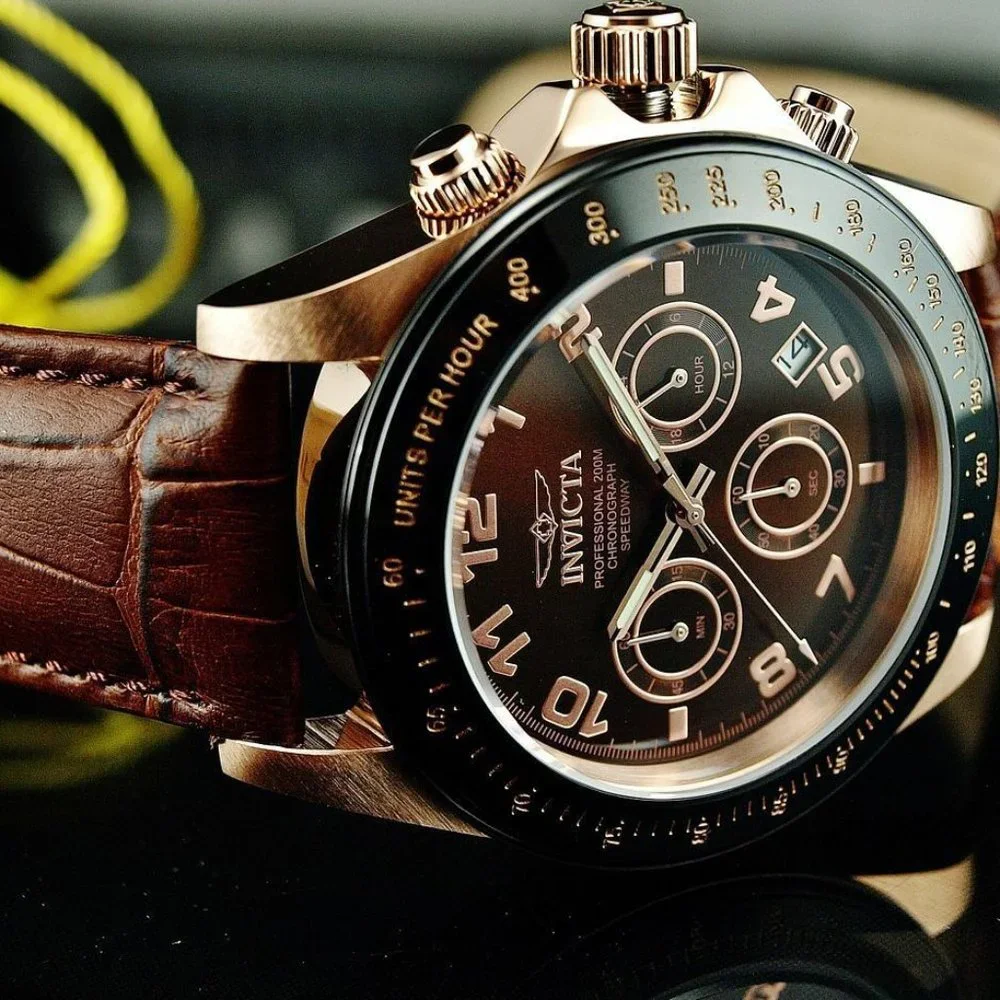 NEW Invicta Genuine Leather Brown Rose Gold Watch